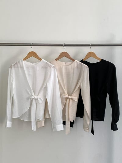 圓領素色微透下綁結雪紡衫6