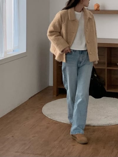 翻領包釦(56羊毛％)毛款外套6