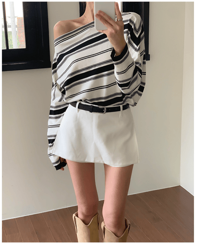 挺版辣款開衩短褲裙（附皮帶）4