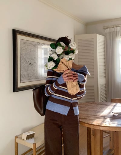 側排釦反折翻領撞色針織衫4