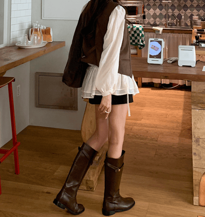 圓頭金釦繫帶膝下長靴8