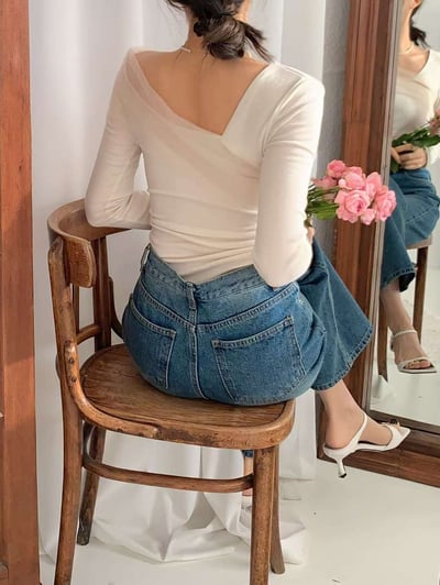 斜肩拼接網紗彈力薄針織衣7