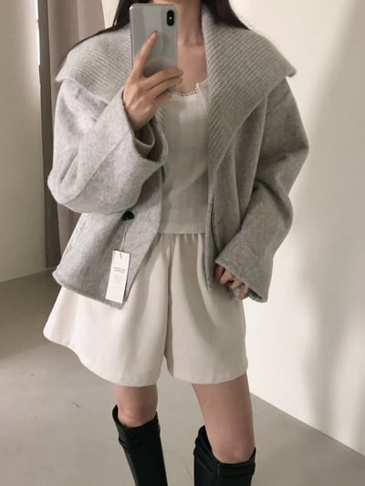 可拆式坑紋翻領單釦大衣1