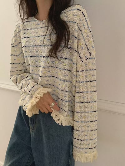 配色織紋流蘇滾邊薄款針織衣7