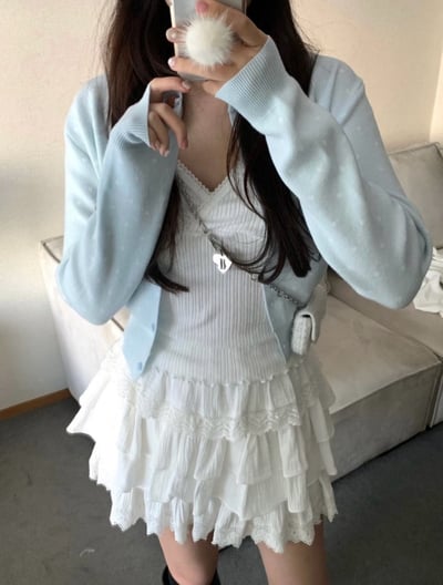 甜美復古點點排釦針織外套3