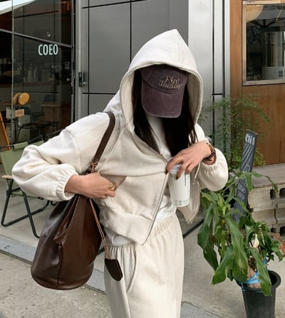 順身刷毛連帽外套＋鬆緊長褲SET2