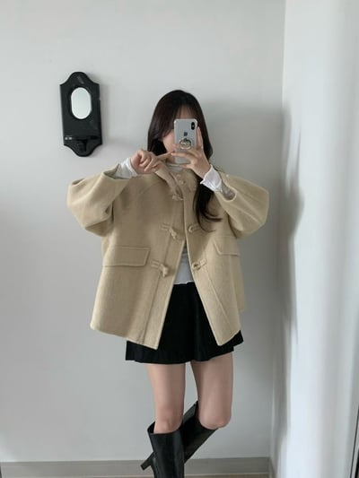 可雙釦連帽牛角羊毛外套2