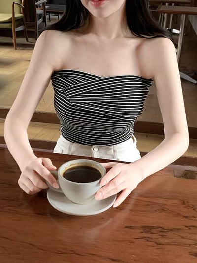 (客訂勿下單）交叉領條紋合身棉T12