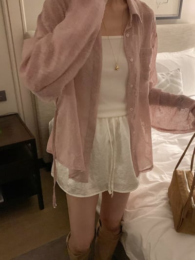 立體碎花口袋軟料襯衫（附綁帶）6