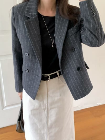 刀領直紋羊毛50％西裝外套2