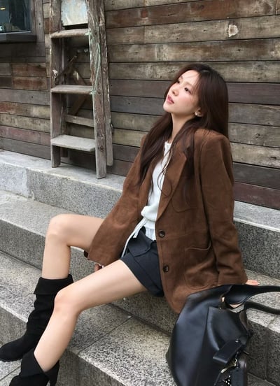 刀領寬鬆口袋麂皮西裝外套2