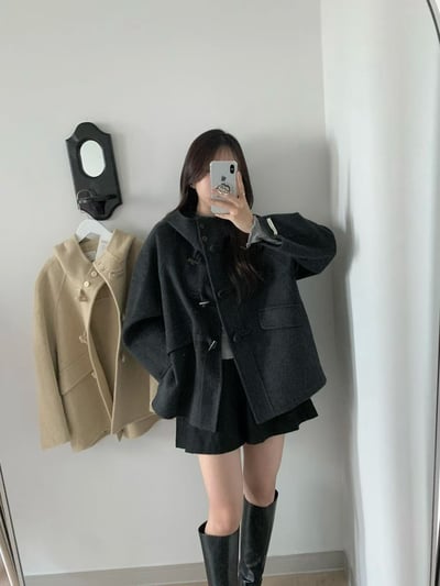 可雙釦連帽牛角羊毛外套3