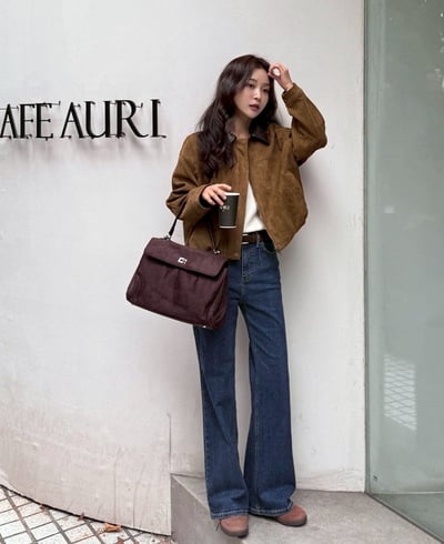 皮革領拼接絨面拉鍊夾克外6