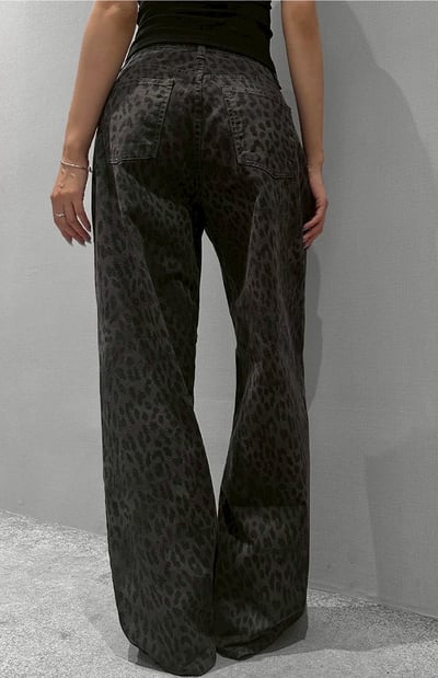 順身豹紋微寬牛仔褲9