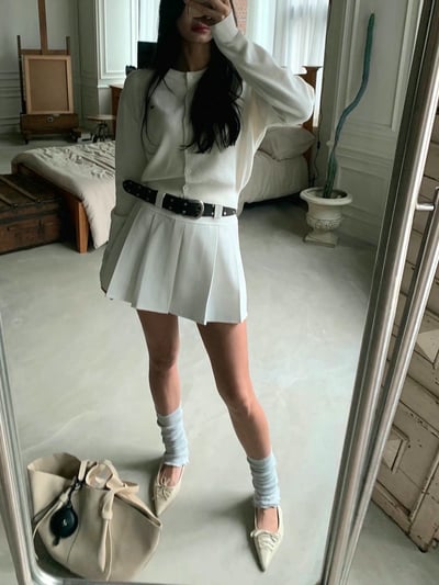 磨毛拼接百褶短褲裙（附扣環皮帶)9