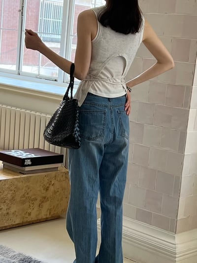 配色假兩件後挖空背心（附綁帶）2