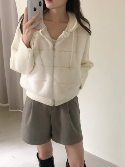 毛毛拼接針織抽繩連帽外套3