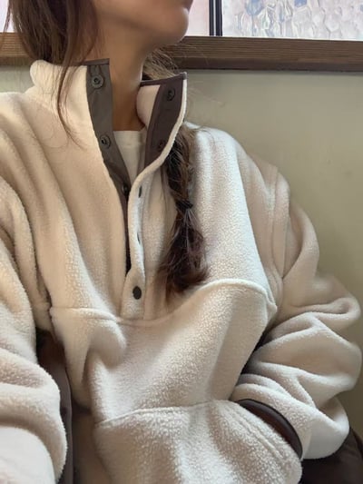 立領半排扣磨毛上衣3