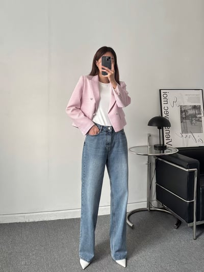 高腰後口袋造型順身小寬褲11