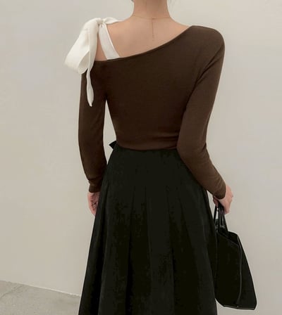 斜肩雪紡綁帶上衣11