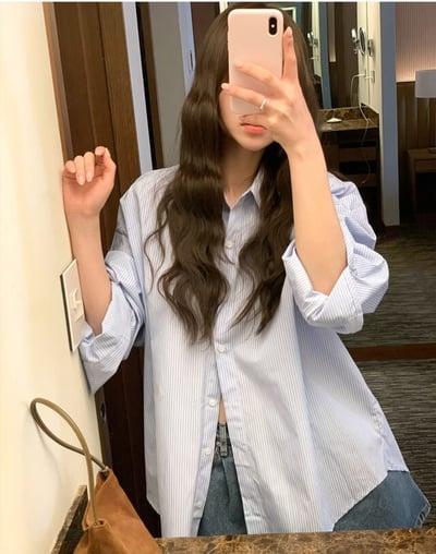 落肩百搭直紋襯衫5