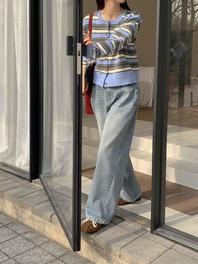 小徽章條紋針織外套上衣5