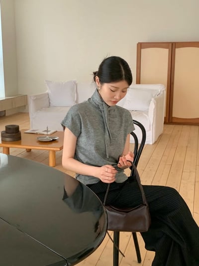 素色短袖薄款羊毛衣（附綁巾）14