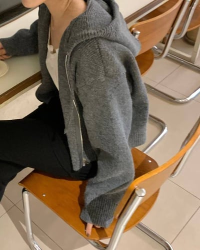 短版抽繩連帽針織外套11