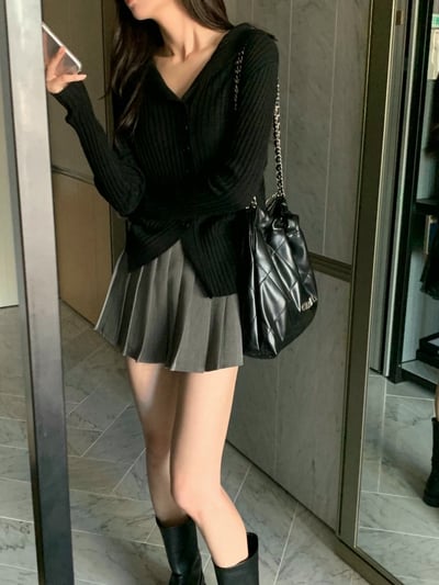 翻領排釦坑紋針織衣3