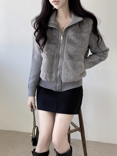 針織手袖拼接毛毛鴨絨外套（鴨絨60%)6