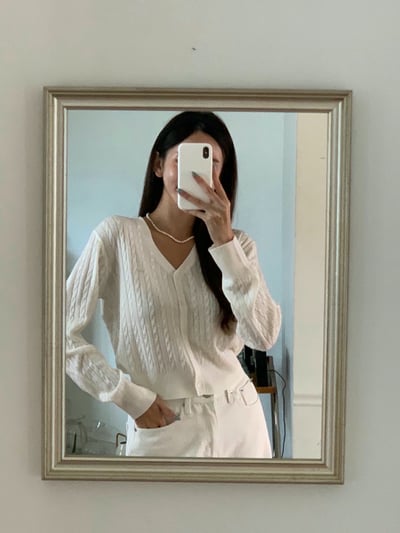 Ｖ領銀牌logo排釦麻花針織衫5