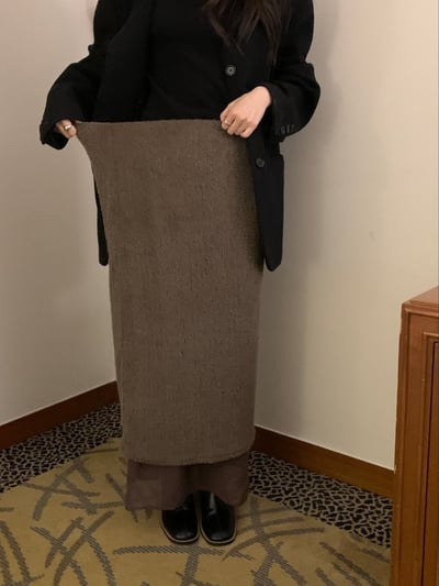 鬆緊腰圍毛毛拼接雪紡長裙5