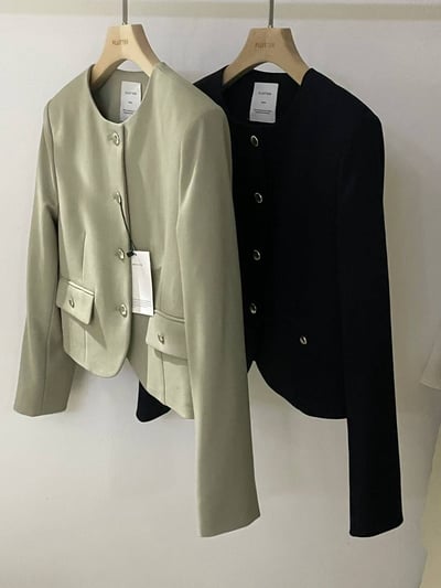 圓領微短版金釦西裝外套11