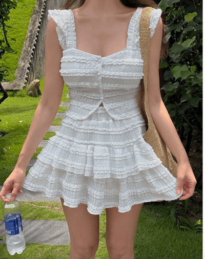 排釦蕾絲含bratop背心+短褲裙SET5