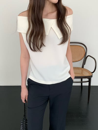 不對稱開衩反折領上衣7