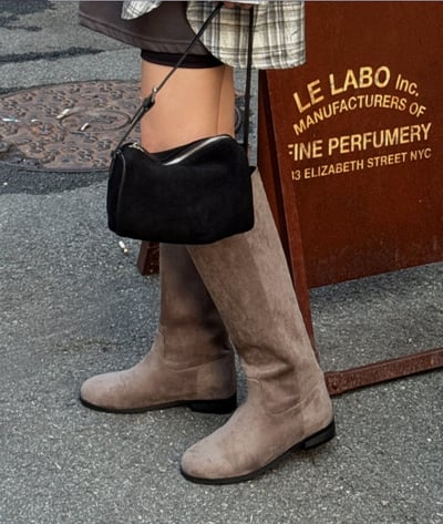 圓頭平底麂皮膝下平底靴11