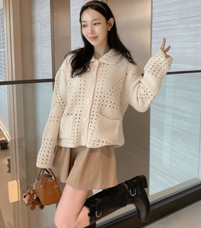 翻領洞洞針織排釦外6