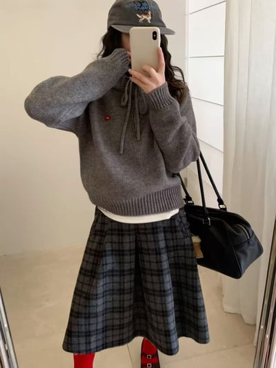 荷葉邊連帽抽繩愛心logo針織衣3