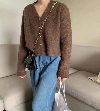 Ｖ領毛圈感金釦軟糯針織衣6