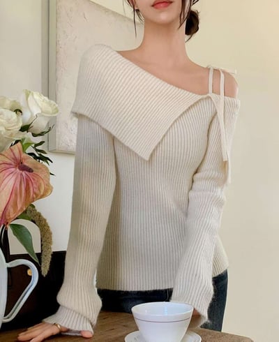 單肩綁結翻領金釦開衩針織衣6