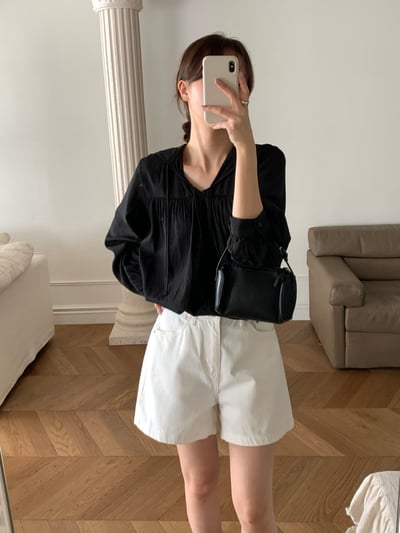 抓皺綁結連帽棉麻衫3