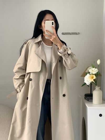 現貨淺色長版風衣外套3