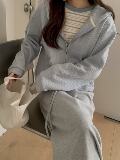 春季新款華夫格連帽休閒外套4