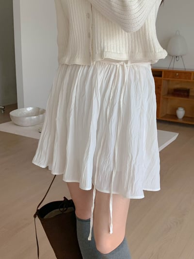 光澤感波紋壓皺雪紡短裙5