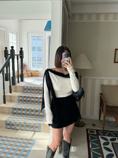 撞色拼接綁結領薄款Ｔ5