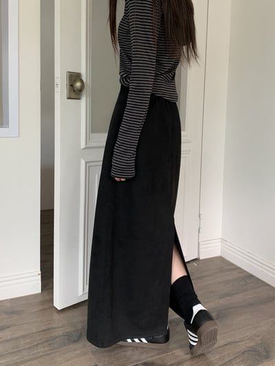 後開衩鬆緊麂皮長裙2