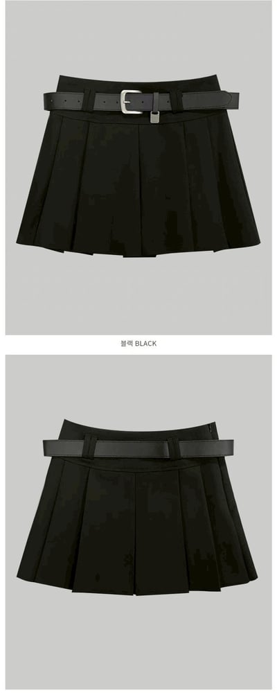 磨毛拼接百褶短褲裙（附扣環皮帶)12