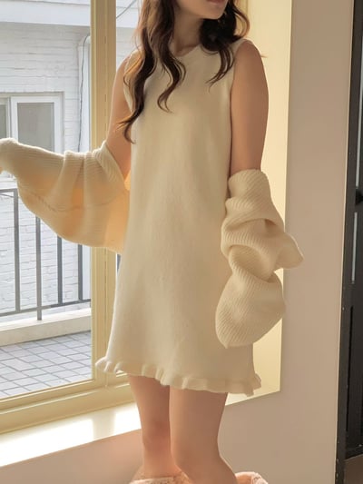 短版坑紋罩衫＋荷葉滾邊背心短洋SET13