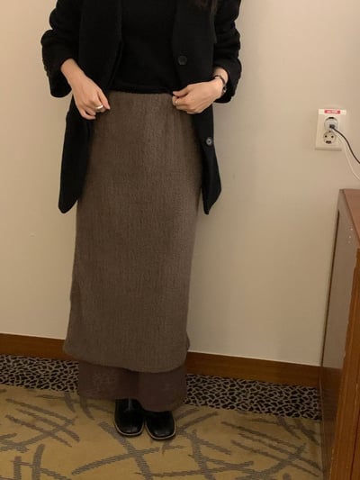 鬆緊腰圍毛毛拼接雪紡長裙6