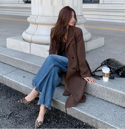 雙排扣高腰牛仔寬褲7